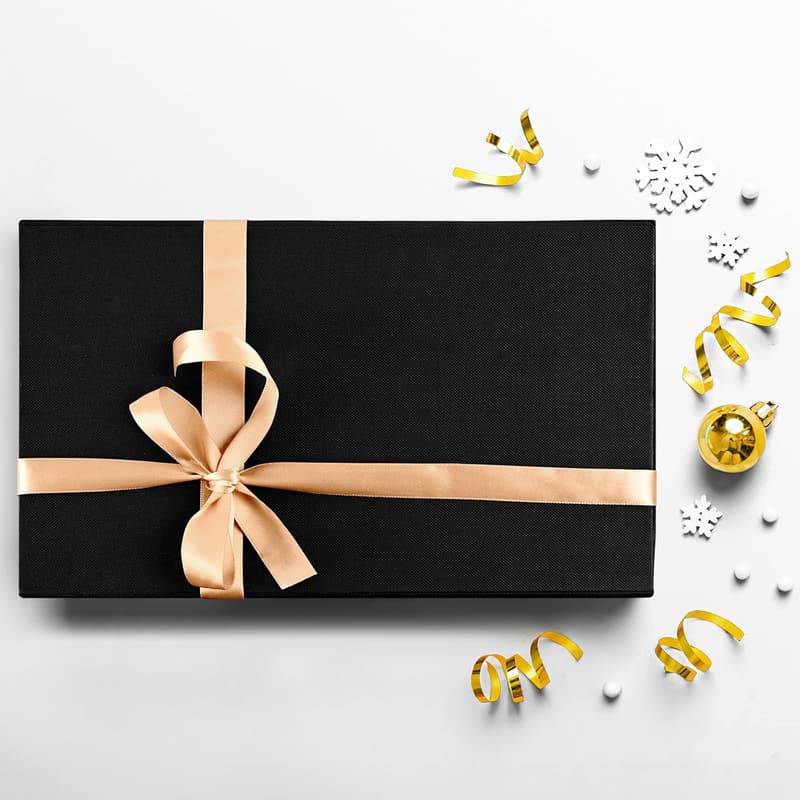 Large Black Gift Box with Lid & Ribbon for Men, 14