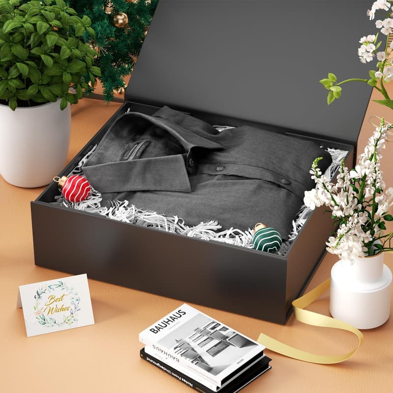 Black Gift Box with Magnetic Closure for Clothing Gifts