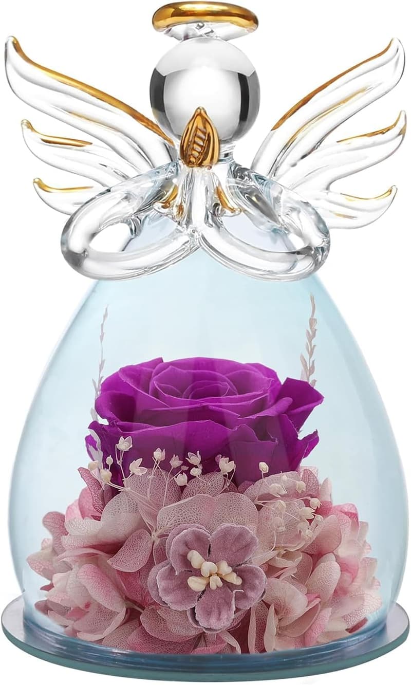 Preserved Flower Glass Angel Figurine - Perfect Gift for Women