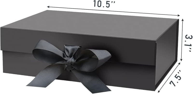 Black Magnetic Gift Box with Lid and Ribbon for Presents