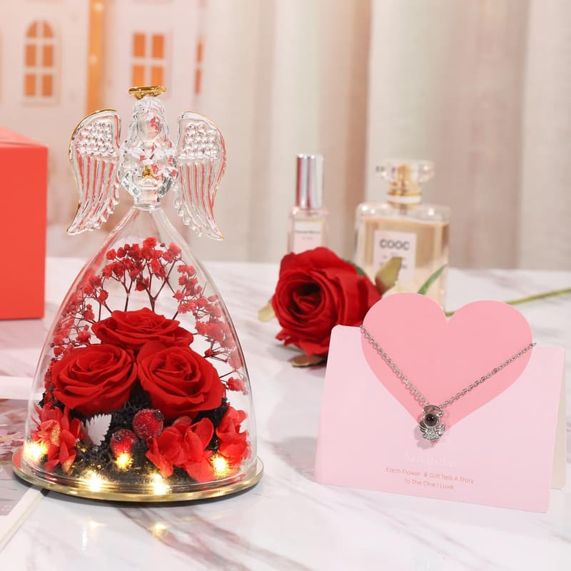 Mother's Day Preserved Rose with LED Light in Glass