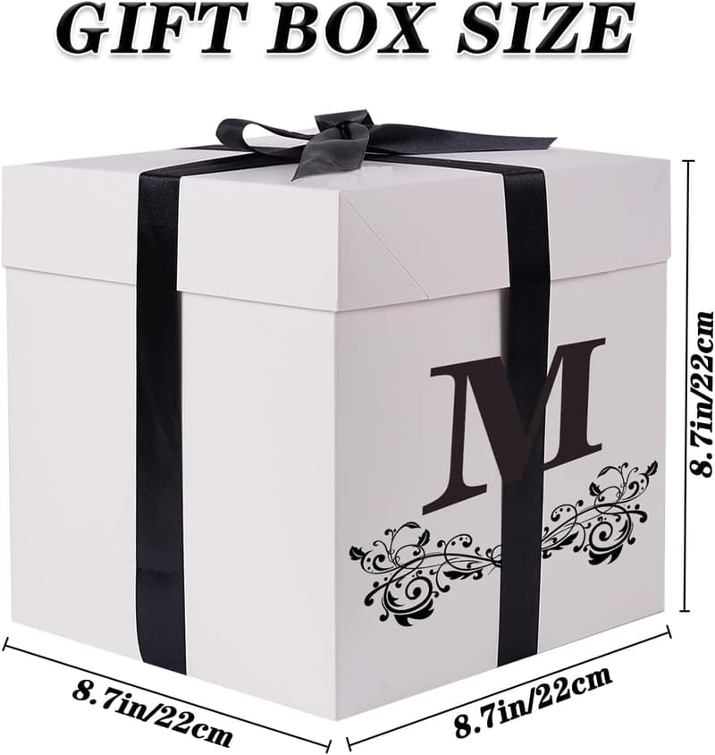 Medium Decorative Gift Box with Lid and Ribbon, Letter M