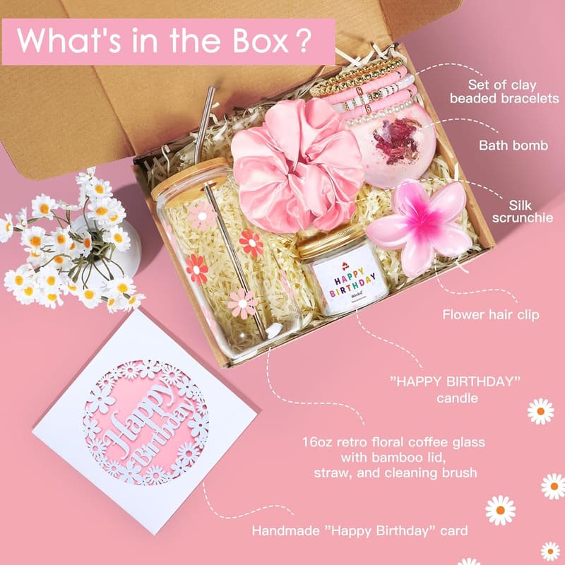 Birthday Gift Box for Women – Cute 7PCS Daisy Glass Cup Set