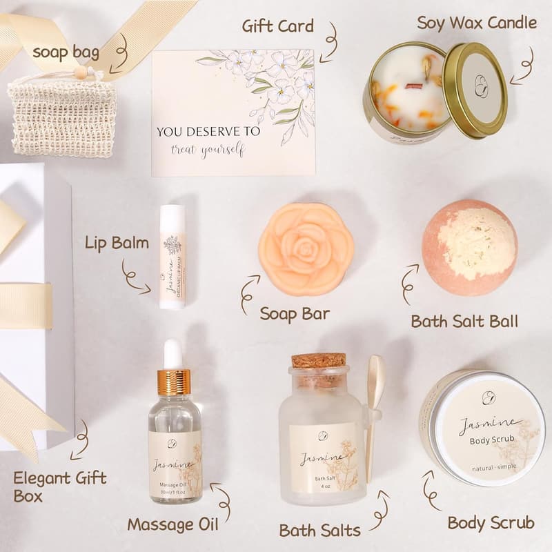 Mother's Day Jasmine Bath Gift Basket for Relaxation