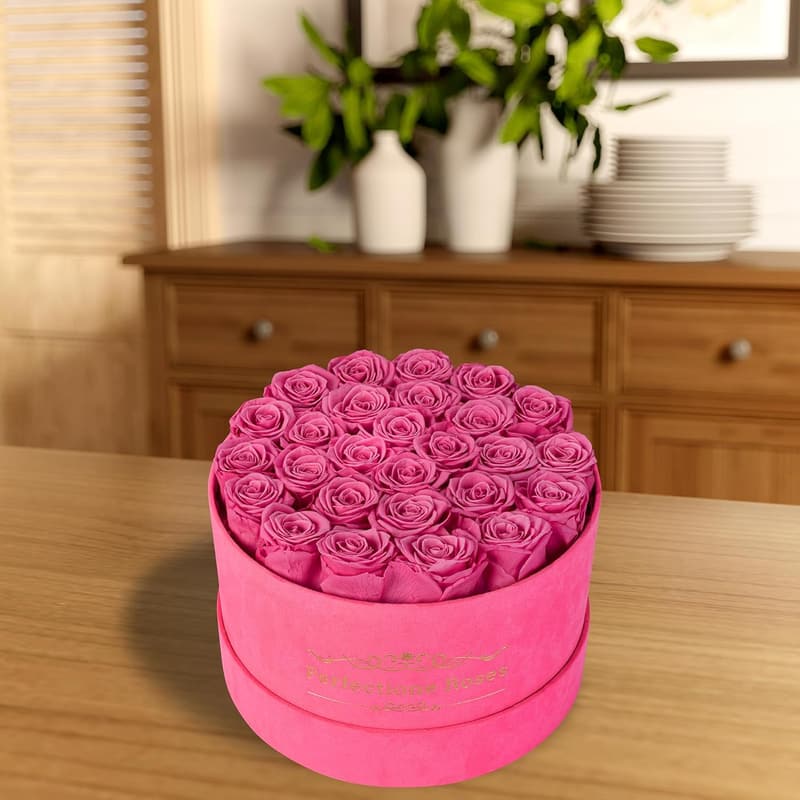 Mother's Day Velvet Pink Rose Box - Preserved Flowers for Her