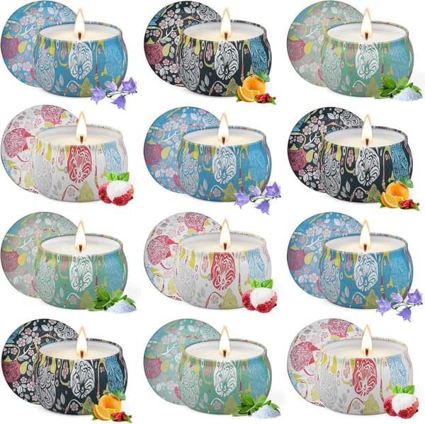 Birthday Gift Set: 12 Natural Soy Wax Scented Candles for Women