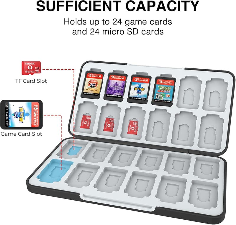 Portable Black Game Card Case for Nintendo Switch - 24 Slots