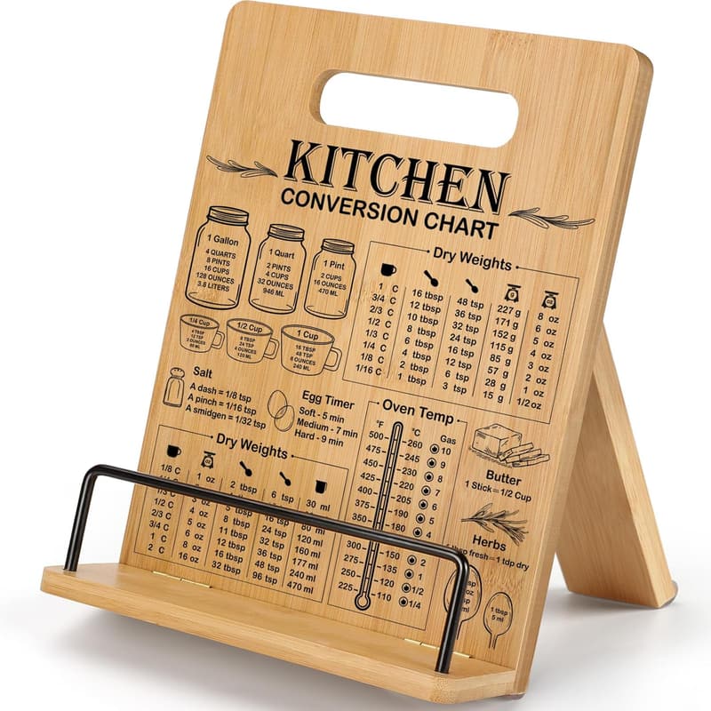 Adjustable Bamboo Cookbook Stand with Measurement Chart
