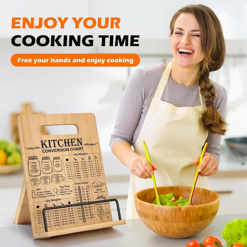 Adjustable Bamboo Cookbook Stand with Measurement Chart