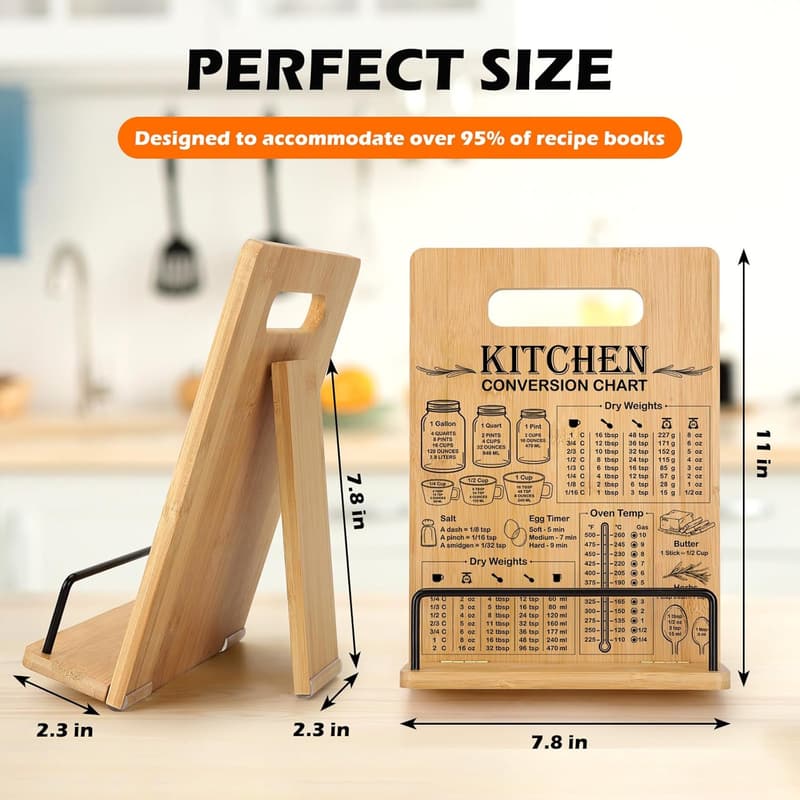 Adjustable Bamboo Cookbook Stand with Measurement Chart