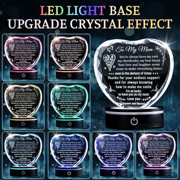 Heart Crystal Keepsake with Light Base for Wife's Birthday
