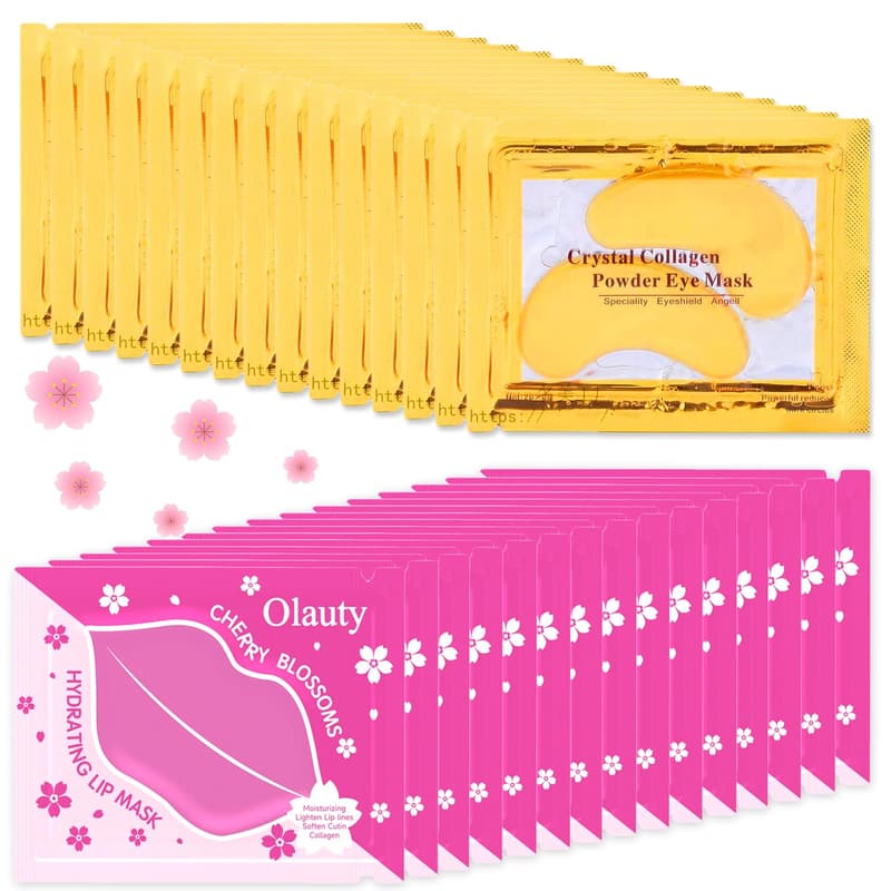 24K Gold Eye & Lip Masks - Collagen Gel Patches for Puffiness