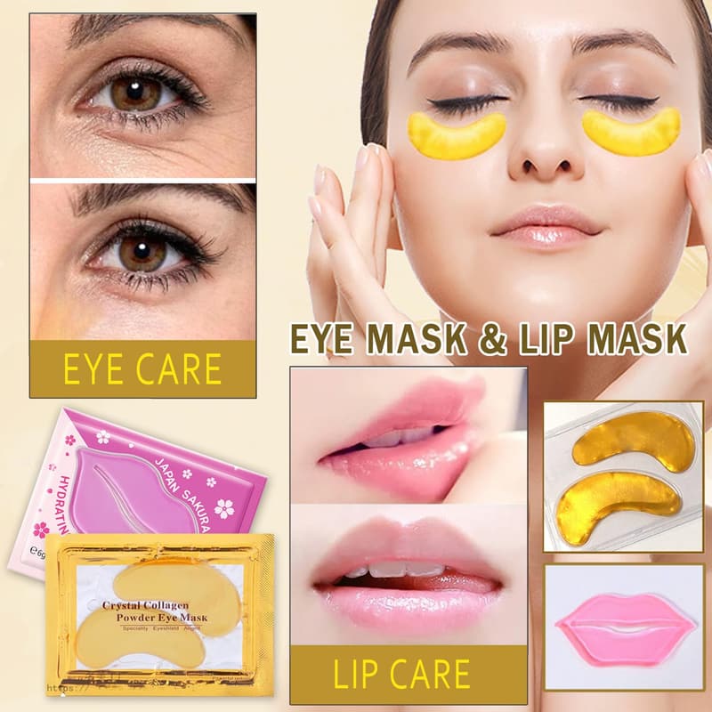 24K Gold Eye & Lip Masks - Collagen Gel Patches for Puffiness