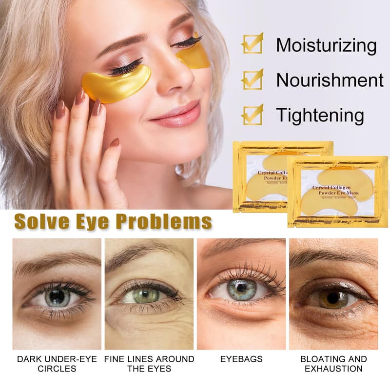 24K Gold Eye & Lip Masks - Collagen Gel Patches for Puffiness
