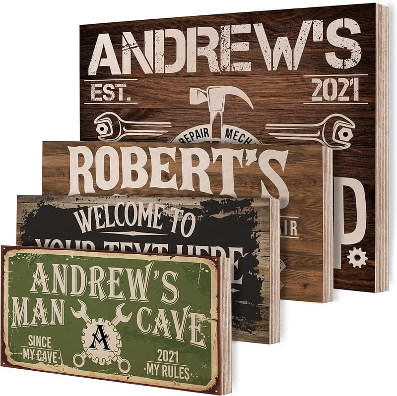 Personalized Wooden Man Cave Wall Sign - Custom Gift for Dad