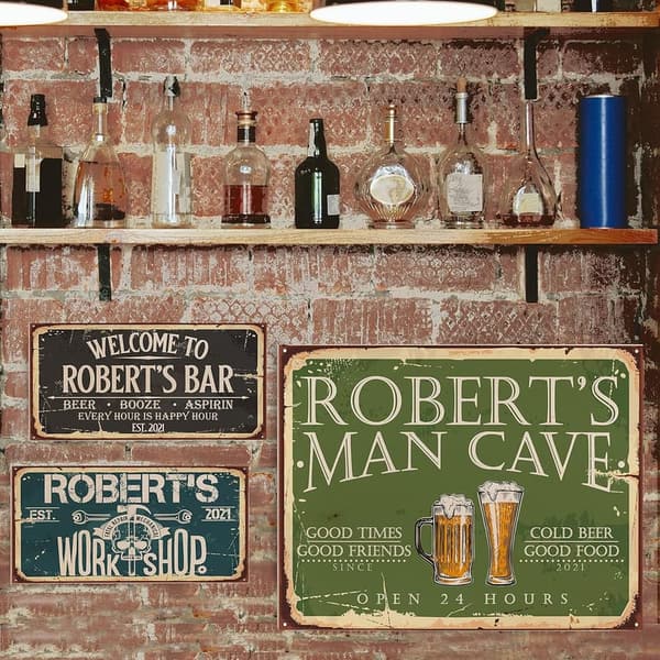 Personalized Wooden Man Cave Wall Sign - Custom Gift for Dad