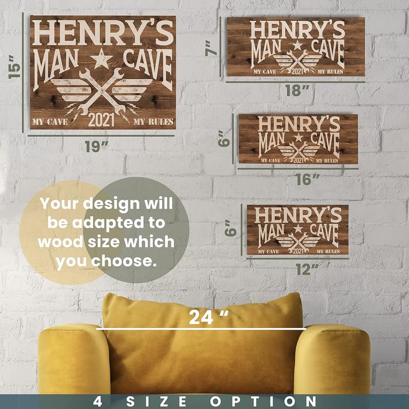 Personalized Wooden Man Cave Wall Sign - Custom Gift for Dad