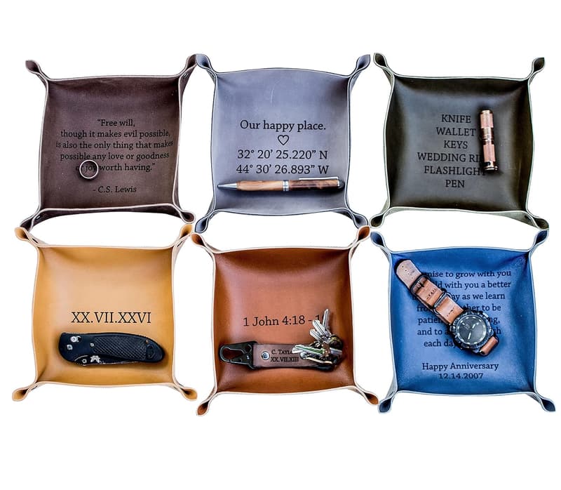 Personalized Leather Valet Tray - Custom Men's Gift