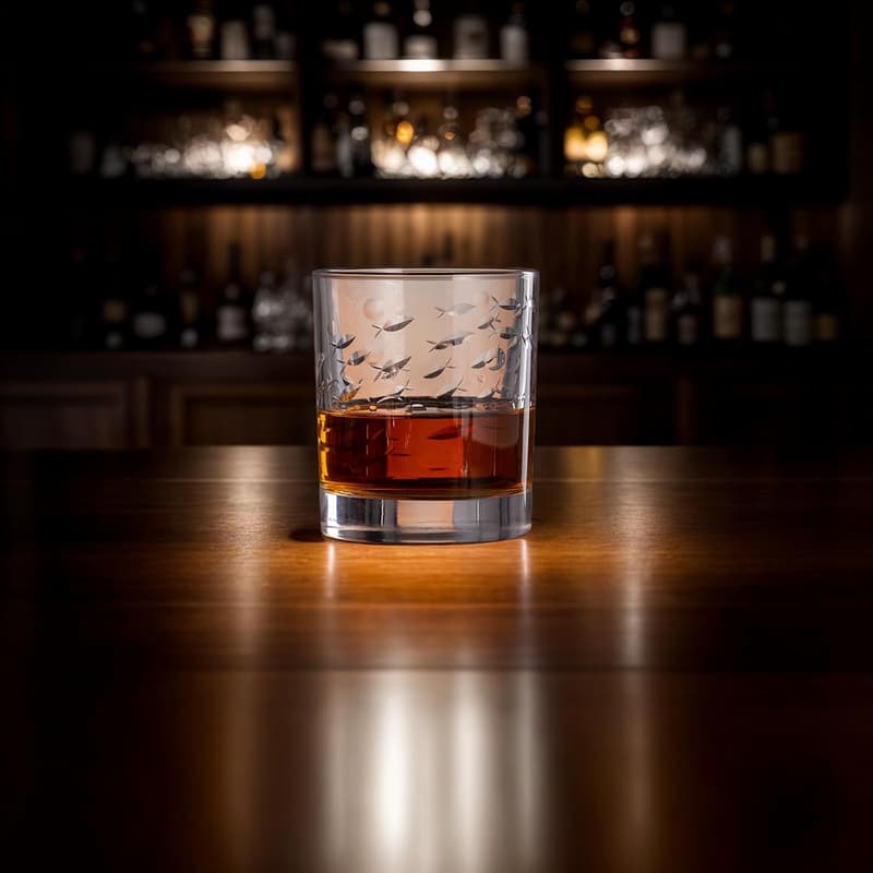 Handmade Whiskey Glass Set (4 Piece) - 13 oz, Fish Pattern