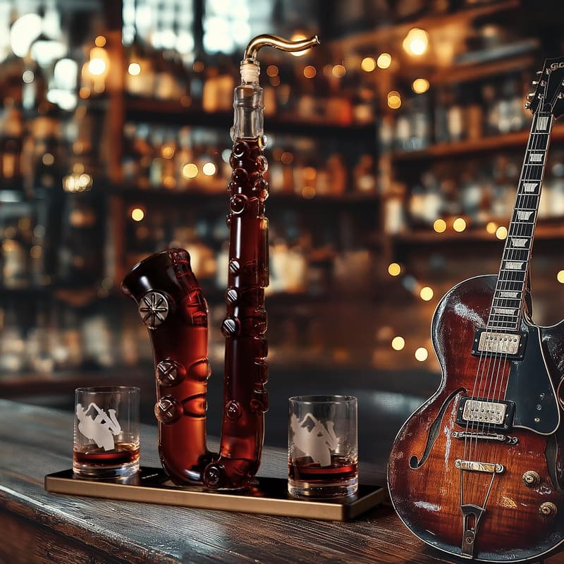 Saxophone Decanter Set with 2 Glasses - 34 oz Liquor Gift for Men