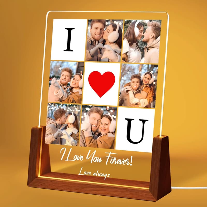 Personalized Acrylic Photo Plaque with LED Light for Couples