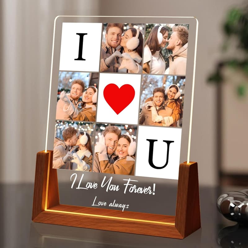 Personalized Acrylic Photo Plaque with LED Light for Couples