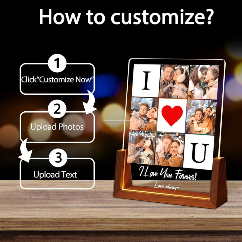 Personalized Acrylic Photo Plaque with LED Light for Couples