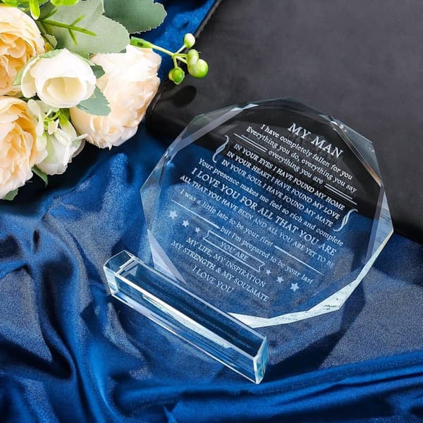 Unique Glass Keepsake for Him - Laser Engraved Birthday Gift