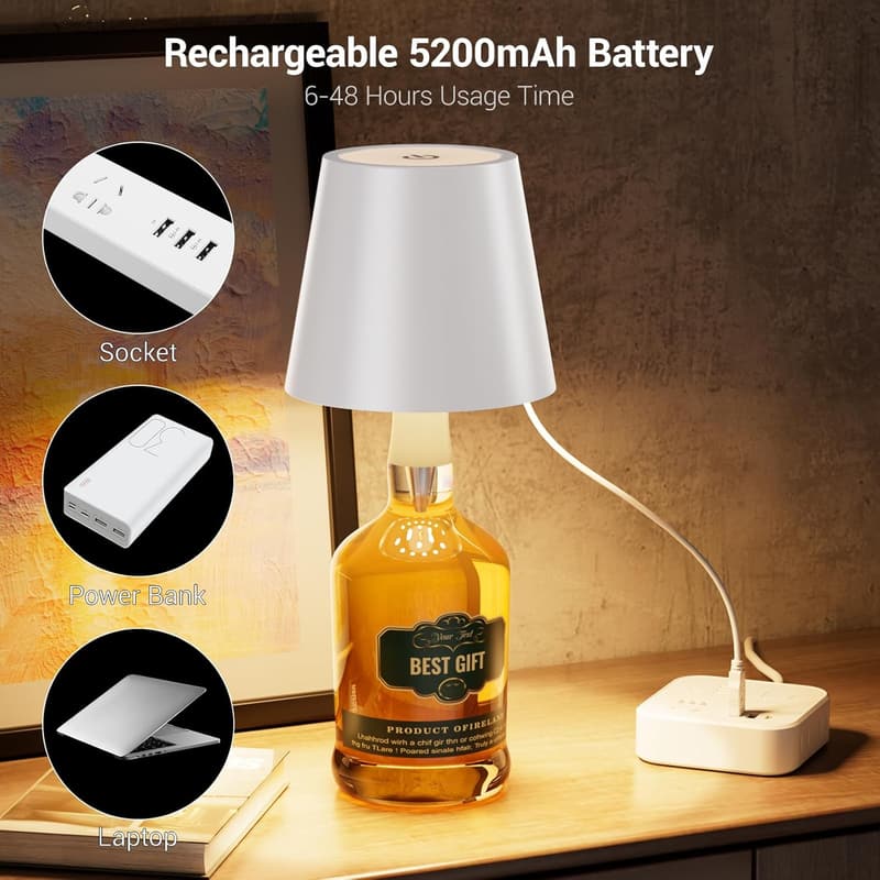 Rechargeable Wireless Bottle Lamp with Dimming - 2 Pack