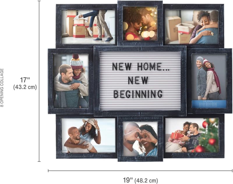 Customizable 8-Opening Photo Collage Letterboard, Black