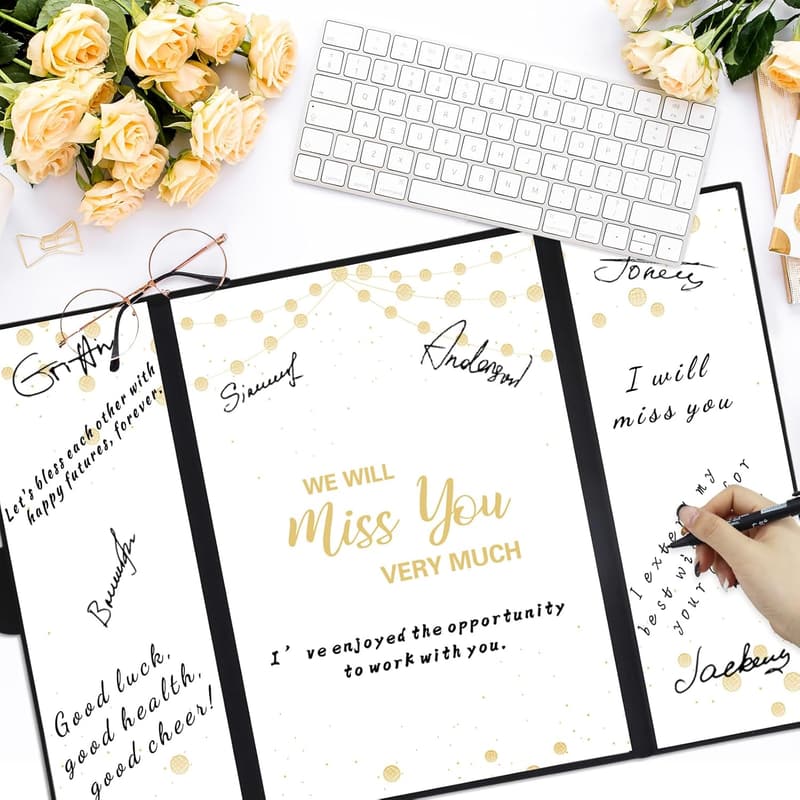 Farewell Guest Book Alternative - Black & Gold Signature Board