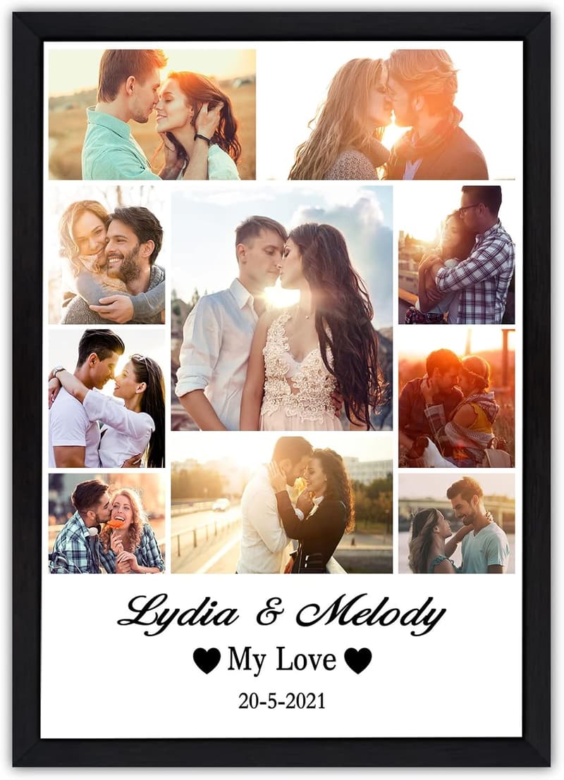 Personalized Wooden Photo Collage Frame for Couples