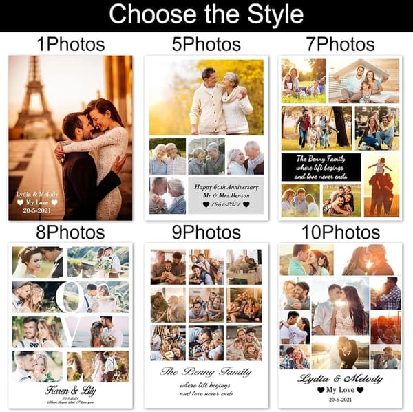 Personalized Wooden Photo Collage Frame for Couples