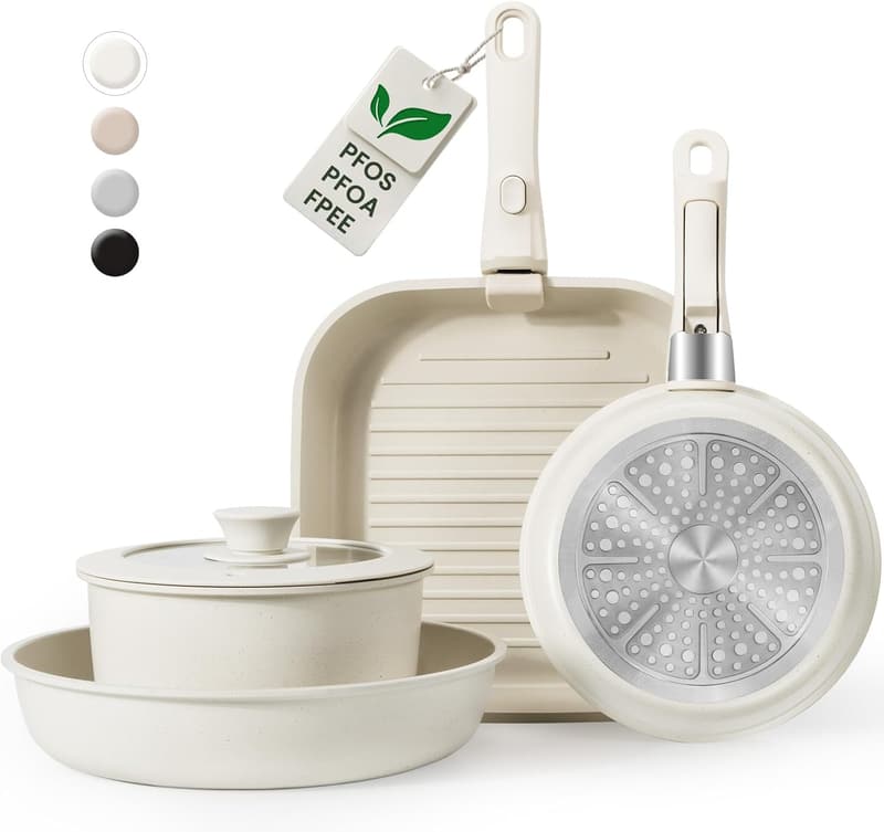 Non-Stick 7-Piece Ceramic Cookware Set with Detachable Handles