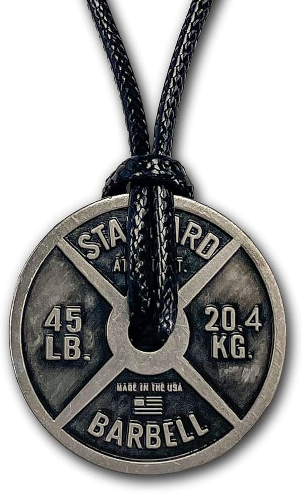 Weight Plate Necklace for Men - Adjustable Leather Cord