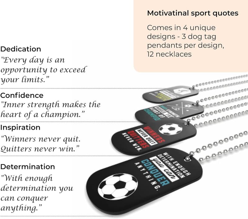 Motivational Dogtag Necklaces for Students & Teams (12 Pack)