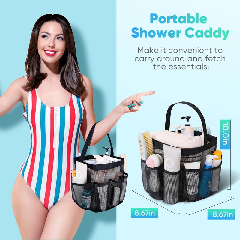 Portable Mesh Shower Caddy – 8-Pocket Essentials for College