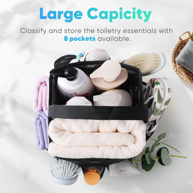 Portable Mesh Shower Caddy – 8-Pocket Essentials for College