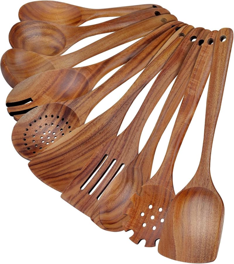Heat-Resistant Teak Wooden Cooking Utensils Set - 10 Pieces