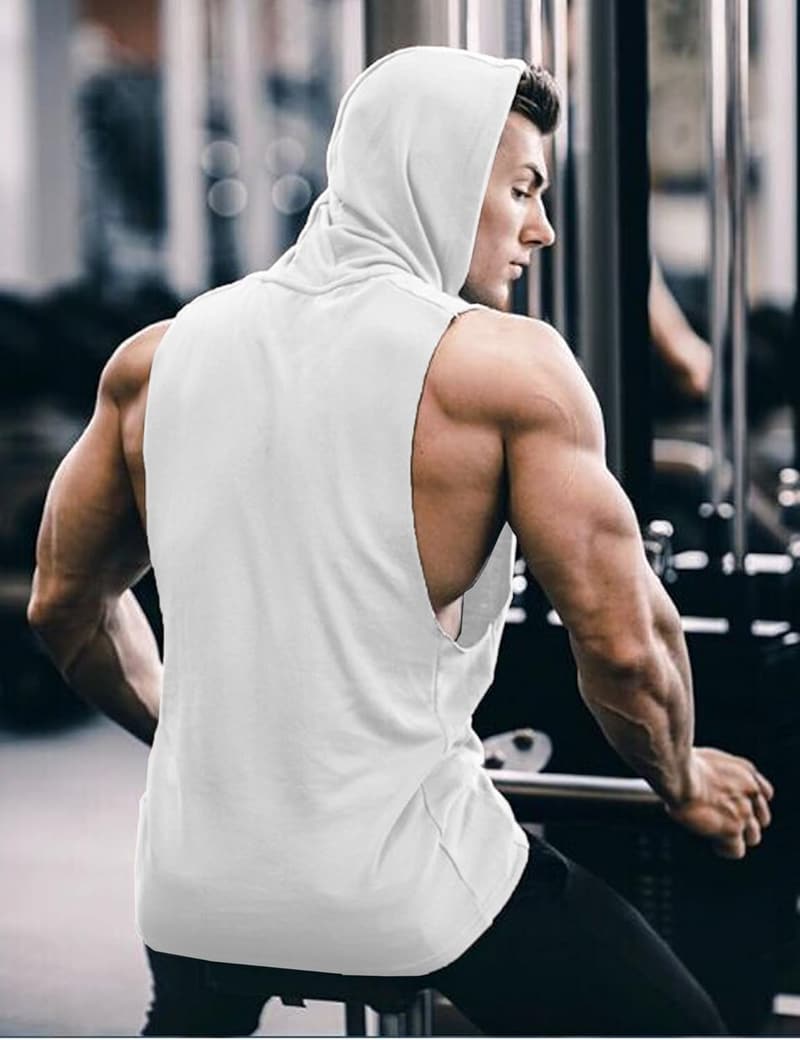 Men's Sleeveless Workout Hooded Tank Top for Bodybuilding