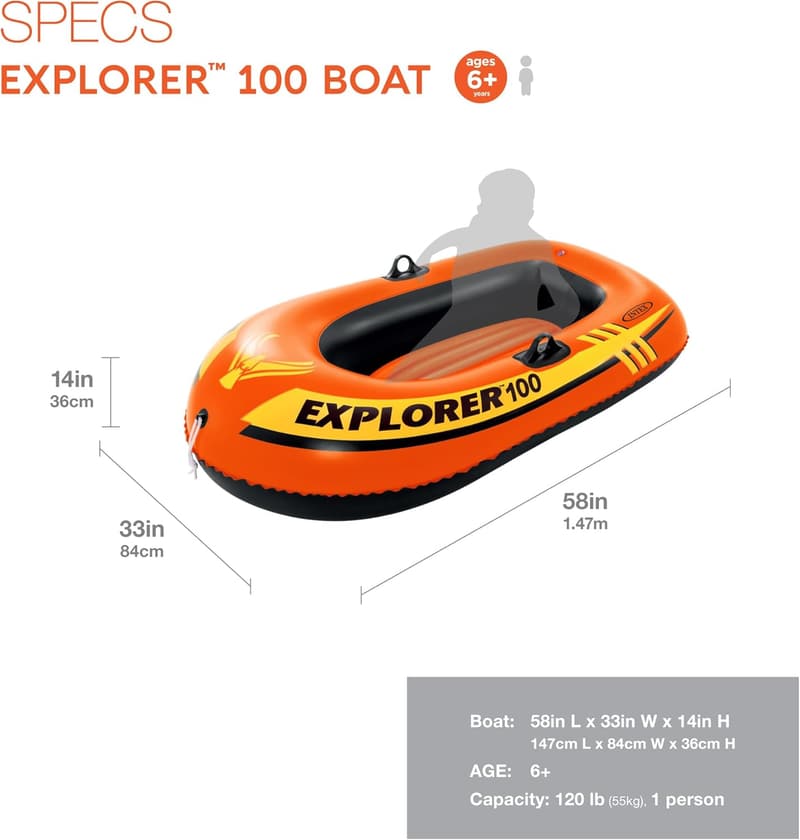 INTEX Explorer Inflatable Boat – Sporty Design with Dual Air Chambers