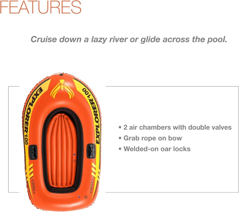 INTEX Explorer Inflatable Boat – Sporty Design with Dual Air Chambers
