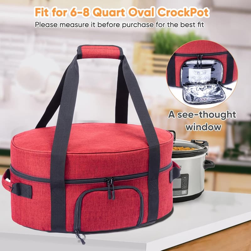 Portable Insulated Slow Cooker Carrier for 6-8 Quart Models