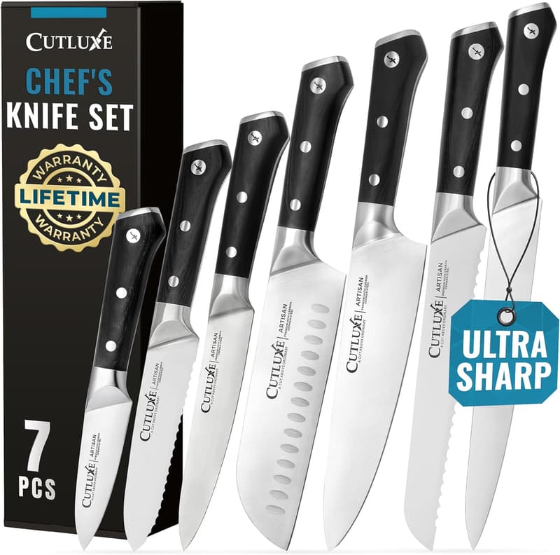 Professional 7-Piece Chef Knife Set - German Steel, Ergonomic Handles