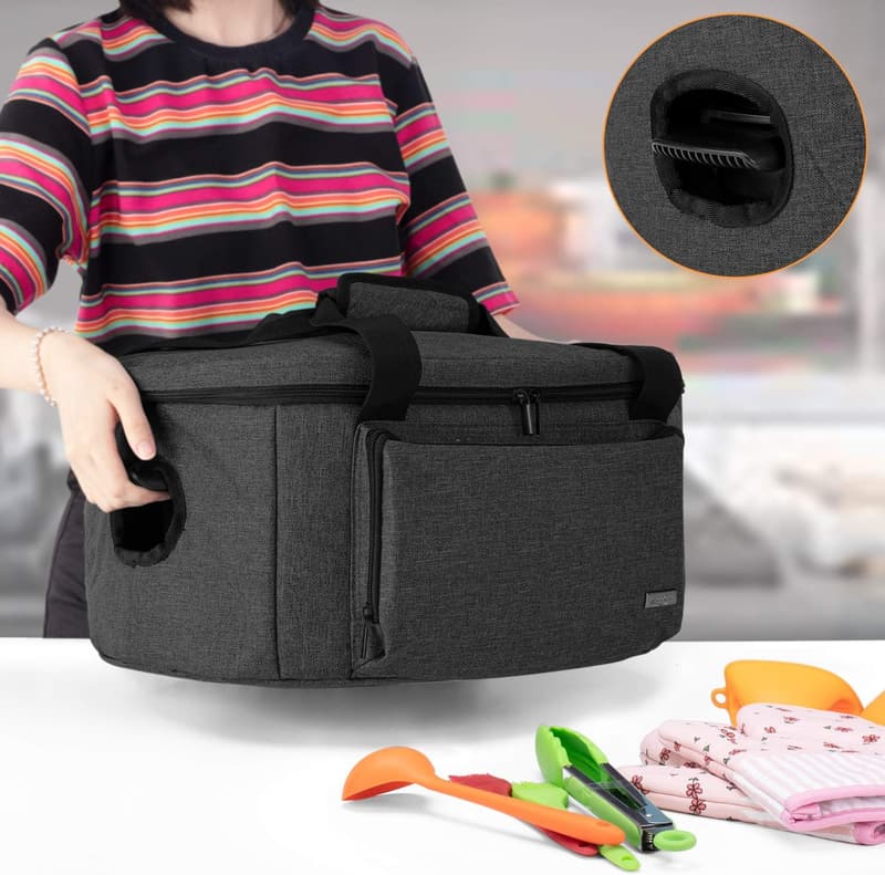 Insulated Slow Cooker Carrier Bag for 6-8 Quart Cookers, Black