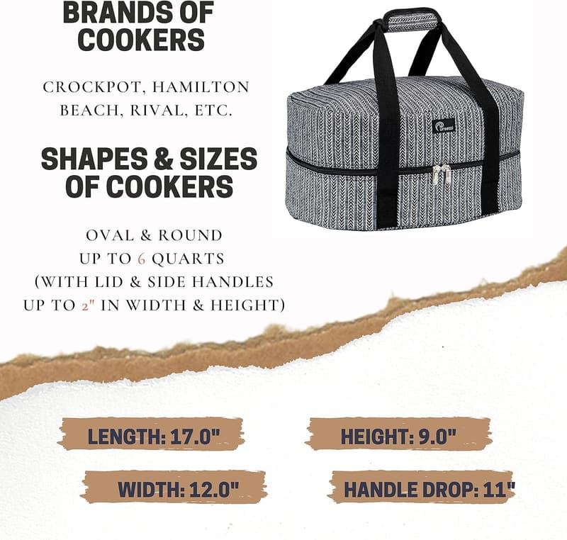 Crockpot Carrying Bag for 6-Quart Cookers - Herringbone Design
