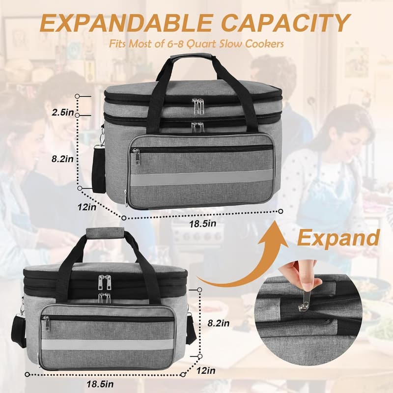 Insulated Travel Carrier for 6-8 Quart Slow Cookers - Grey