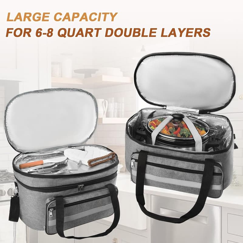 Insulated Travel Carrier for 6-8 Quart Slow Cookers - Grey