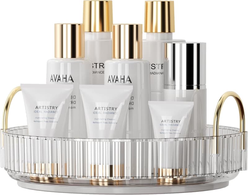 Clear White 360 Rotating Makeup Organizer for Vanity