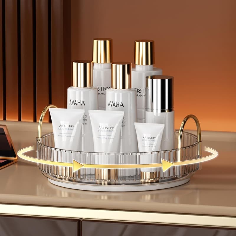 Clear White 360 Rotating Makeup Organizer for Vanity